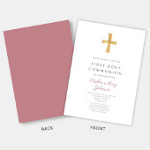 Invitation Croix rose moderne Fille Sainte Communion