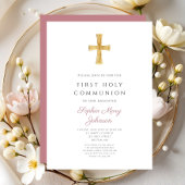 Invitation Croix rose moderne Fille Sainte Communion