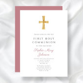Invitation Croix rose moderne Fille Sainte Communion