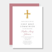 Invitation Croix rose moderne Fille Sainte Communion