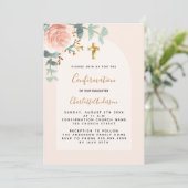 Invitation Croix rose or rose fleurie verte Confirmation (Debout devant)