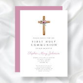 Invitation Croix rose pâle de la première communion