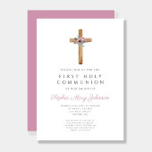 Invitation Croix rose pâle de la première communion