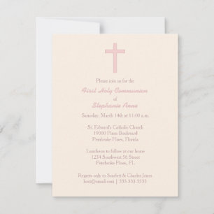 Invitation Croix rose pastel communion