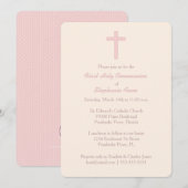 Invitation Croix rose pastel communion (Devant / Derrière)