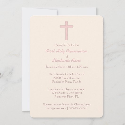 Invitation Croix rose pastel communion (Devant)