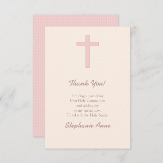 Invitation Croix rose pastel communion (Devant / Derrière)