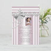 Invitation Croix rose - Première communion (Debout devant)