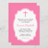 Invitation Croix rose Première Sainte Communion (Devant / Derrière)