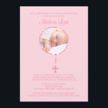 Invitation Croix rose Rosaire Photo Baptême Inviation Girl<br><div class="desc">Commencez votre événement directement avec notre belle élégante petite fille photo baptême / invitation baptême de baptême. L'invitation présente une perle rose rosaire avec une croix entourée d'un arrière - plan rose clair. Facile à customiser, il suffit d'ajouter vos photos et informations d'événement et vous êtes tous prêts à partir....</div>