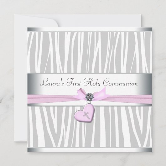 Invitation Croix rose rose blanche Coeur rose première commun (Devant)