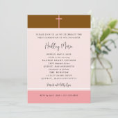 Invitation Croix rose simple Première communion sainte Invita (Debout devant)