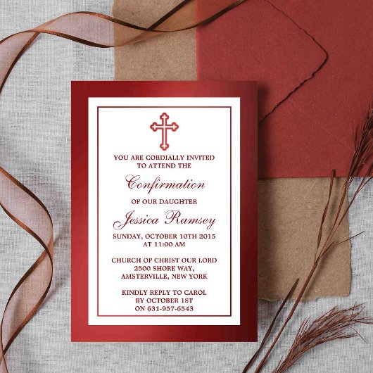 Invitation Croix Rouge Métallique Sainte Communion Ou Confirm