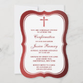 Invitation Croix Rouge Métallique Sainte Communion Ou Confirm (Devant)