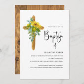 Invitation Croix Rustique Avec Fleurs De Soleil Baptême & Emp (Devant / Derrière)