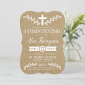 Invitation Croix Rustique Kraft & Foliing Christening (Debout devant)