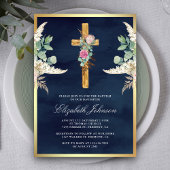 Invitation Croix Rustique Pampas Eucalyptus Baptême de la mar