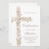 Invitation Croix sainte florale Confirmation (Devant / Derrière)