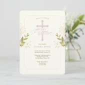 Invitation Croix Sainte Première Communion Rose (Debout devant)