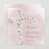 Invitation Croix sainte sur la première communion sainte rose (Devant / Derrière)