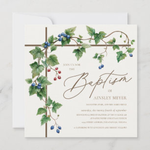 Invitation Croix Simple Avec Grapevine Vert Baptême