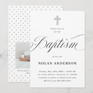 Invitation Croix subtile en lettres Calligraphie Baptême simp
