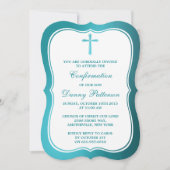 Invitation Croix Turquoise Métallique Communion Ou Confirmati (Devant)
