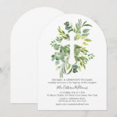 Invitation Croix végétale florale Baptême (Devant / Derrière)