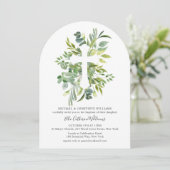 Invitation Croix végétale florale Baptême (Debout devant)