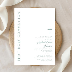 Invitation Croix verte élégante moderne Première communion sa