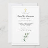 Invitation Croix verte Eucalyptus Première communion sainte (Devant)