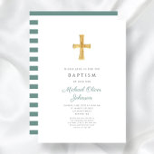 Invitation Croix Verte Moderne Baptême Religieux Garçon