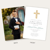 Invitation Croix Verte Photo Boy First Communion
