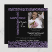 Invitation Croix Vintage - Première communion photo (Devant / Derrière)