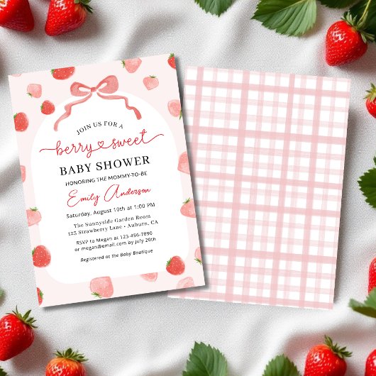 Invitation Croquette Berry Sweet Bow Baby shower fraise