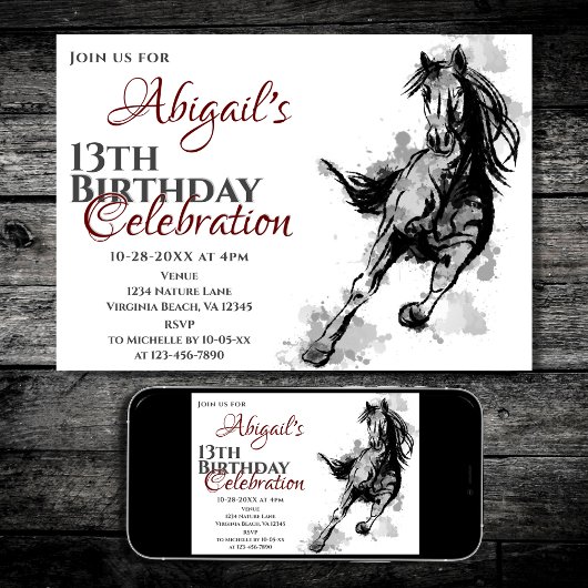 Invitation Croquis à cheval Galloping Fête d'anniversaire