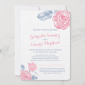 Invitation croquis à encre rose bleu rose mariage portrait in (Devant)