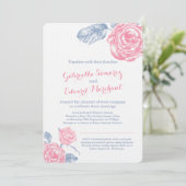 Invitation croquis à encre rose bleu rose mariage portrait in (Debout devant)