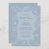 Invitation Croquis à la main Peony Dusty Blue Floral Fête des (Devant / Derrière)