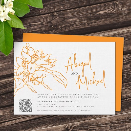 Invitation Croquis au crayon orange mariage orange