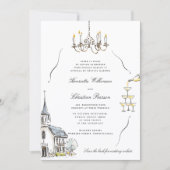 Invitation Croquis de chapelle chic Site web de mariage QR (Devant)