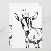 Invitation Croquis de chèvre disant "Hej !" (Devant / Derrière)