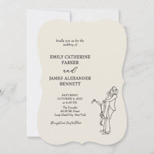 Invitation Croquis de couple de mariage dessiné à la main QR