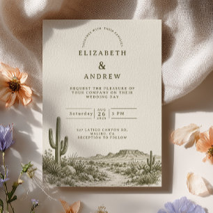 Invitation Croquis de mariage désert de cactus olive