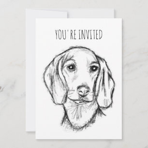 Invitation croquis de teckel dessiné à la main chien chiot no