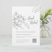 Invitation Croquis en fleurs orange mariage photo mono (Debout devant)