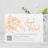 Invitation Croquis en fleurs orange mariage photo orange (Debout devant)