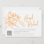 Invitation Croquis en fleurs orange mariage photo orange (Devant)