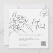 Invitation Croquis en fleurs orange mono carré photo mariage (Devant)