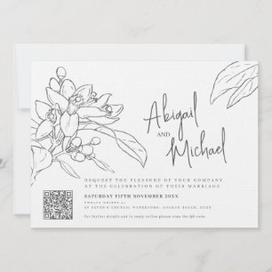 Invitation Croquis en fleurs orange mono photo mariage paysag
